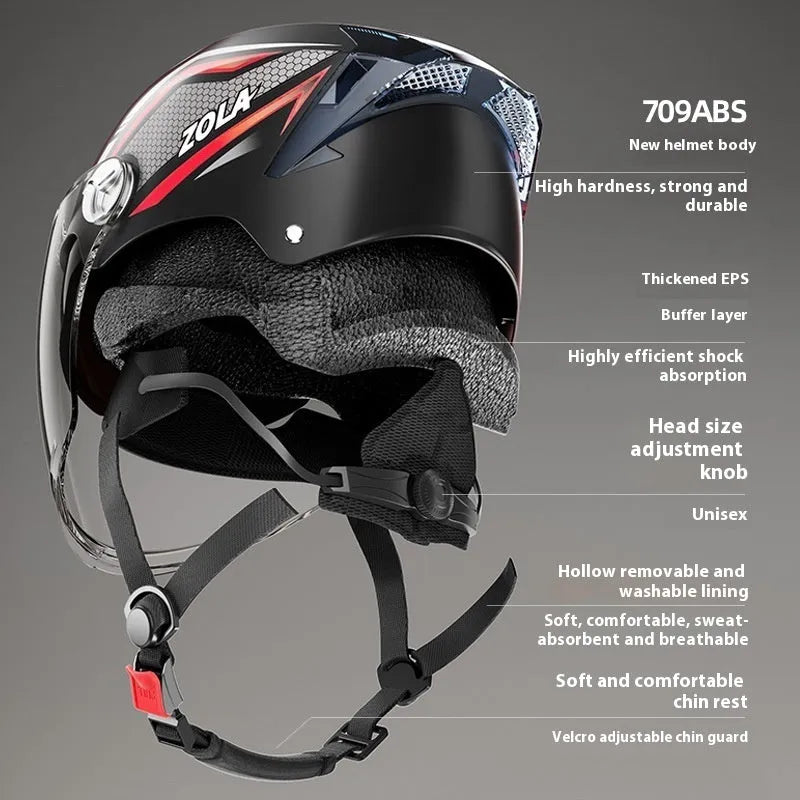 Universal 3C motorcycle half helmet with double mirror visor in light brown colour