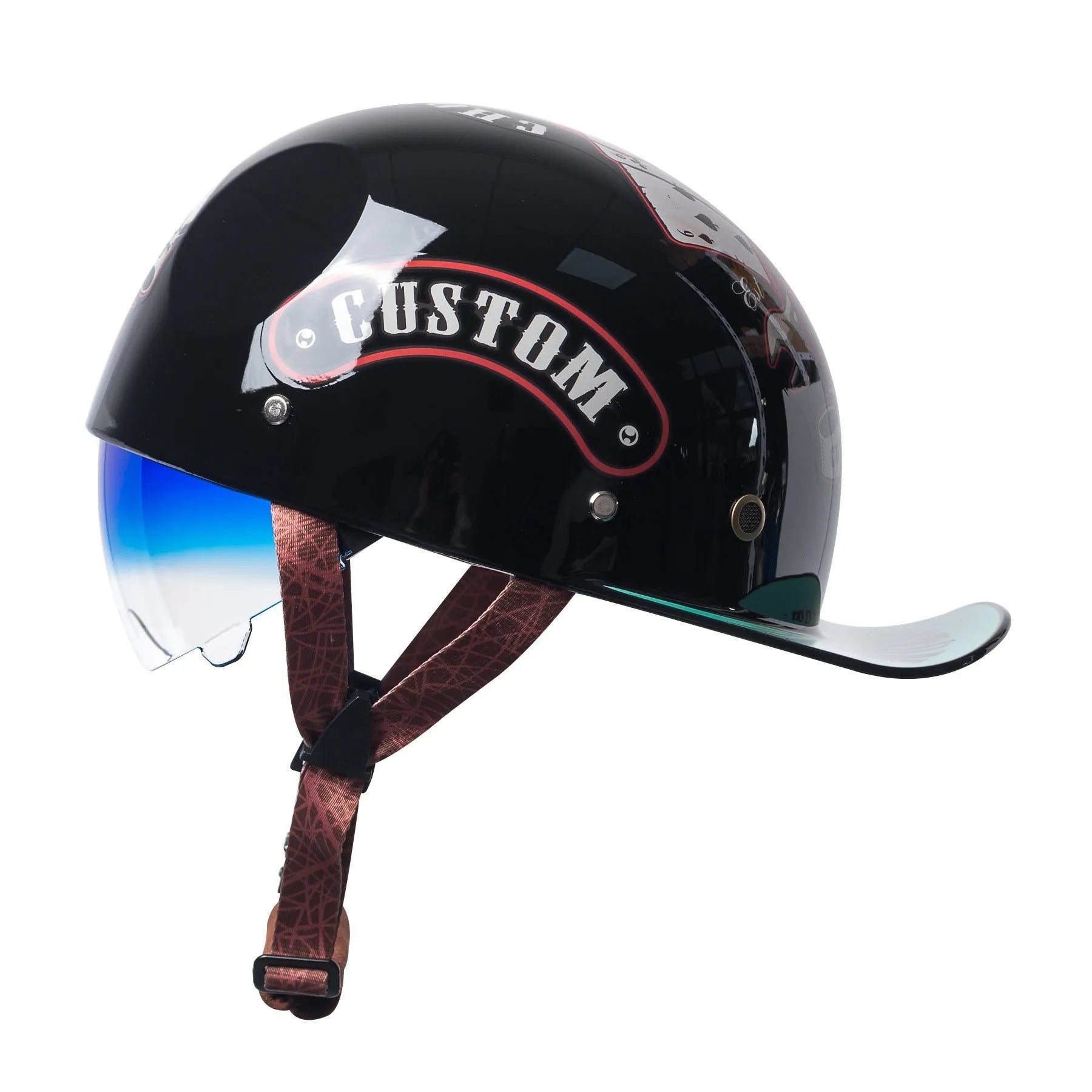Men's retro half helmet for electric bicycles in bright black gradient blue with ABS construction
