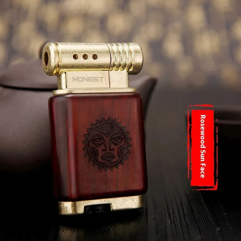 Decorative ebony gas lighter with carved wooden finish in multiple design options