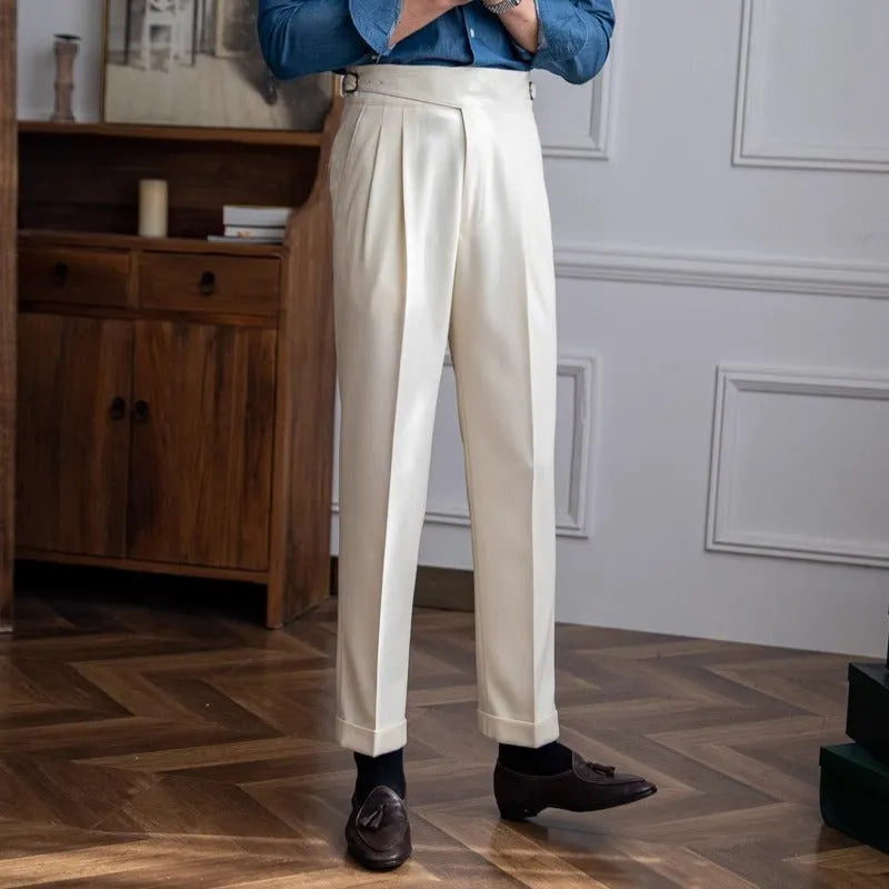 Men's high waist straight casual trousers in polyester available in multiple colours