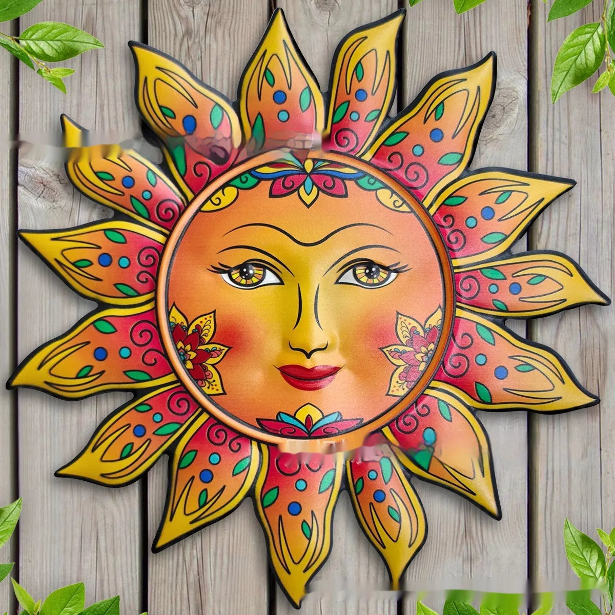 Iron Sun Face metal wall hanging decorative craft for garden or indoor living room.