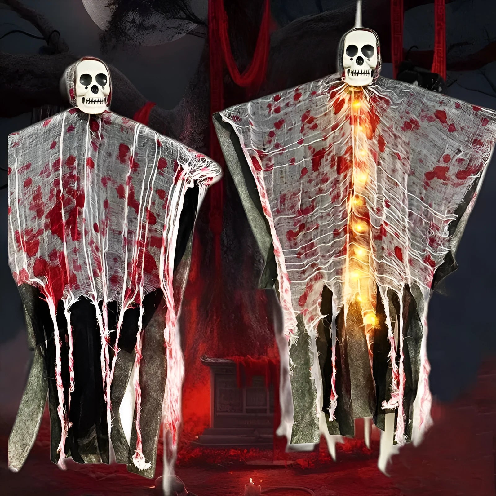 Blood-dyed luminous skull hanging ghost Halloween decoration for outdoor display