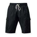 Men's air-permeable cotton and linen blend loose multi-pocket casual shorts in light blue