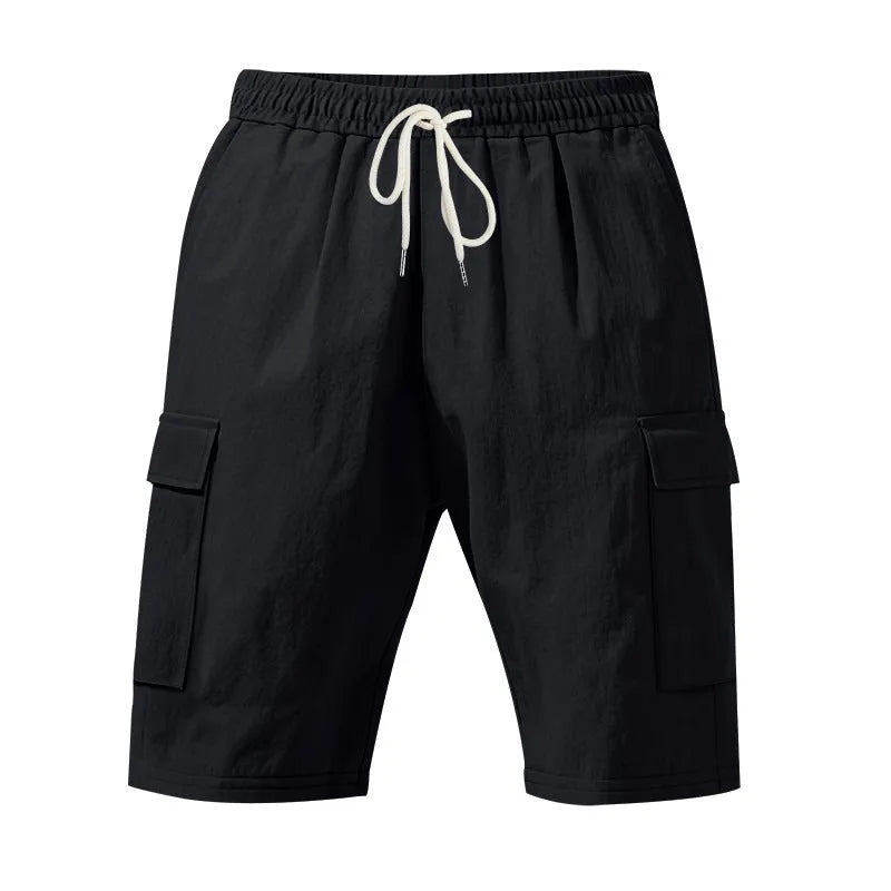 Men's air-permeable cotton and linen blend loose multi-pocket casual shorts in light blue