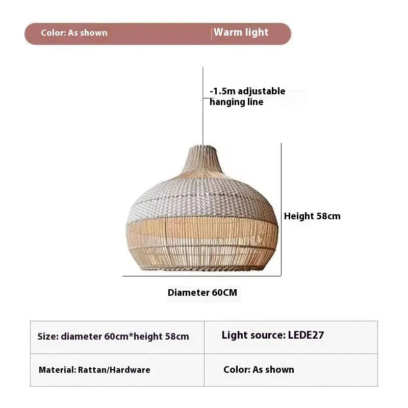 60cm diameter rattan chandelier with silent wind style design for living room