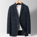 Men's plaid casual suit jacket in khaki colour, light business style made from polyester fibre