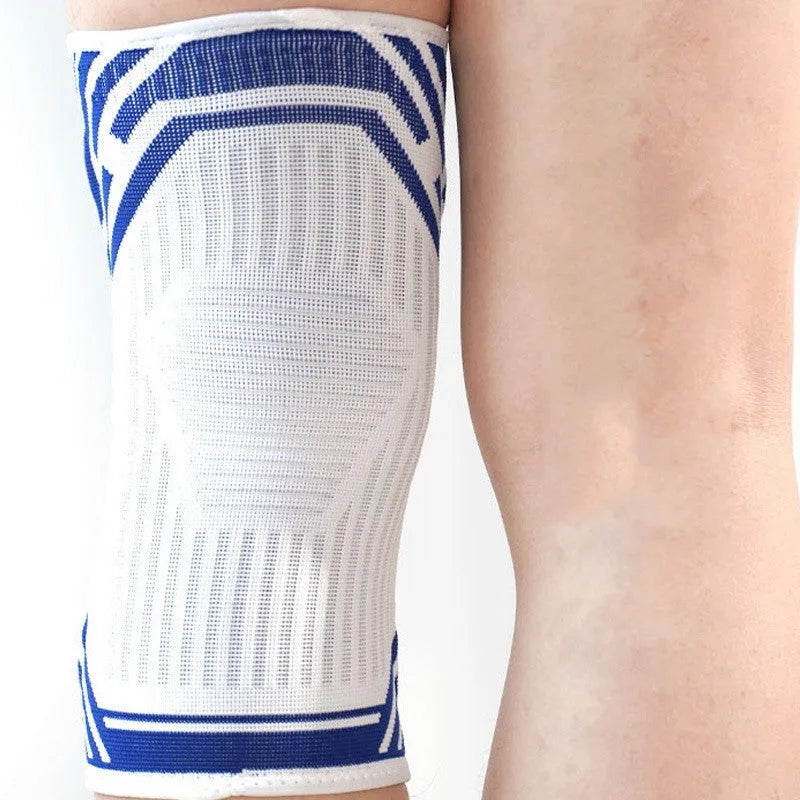 Blue cotton knee pad for basketball and running sports with elastic construction