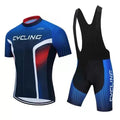Men's and women's cycling jersey set with top and trousers for mountain and road biking in summer.