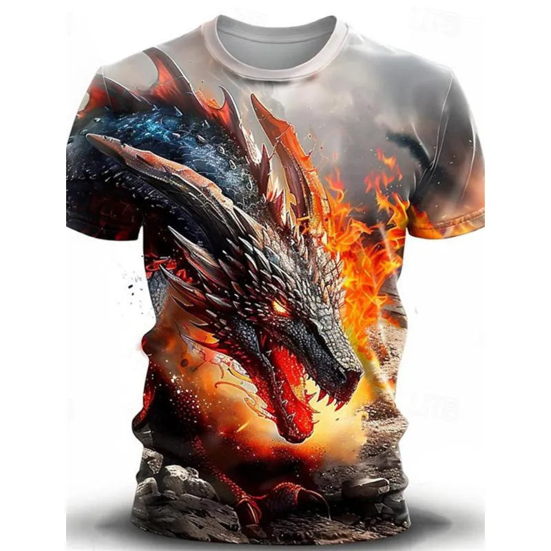 Men's grey T-shirt with a large 3D wind dragon graphic print on the front