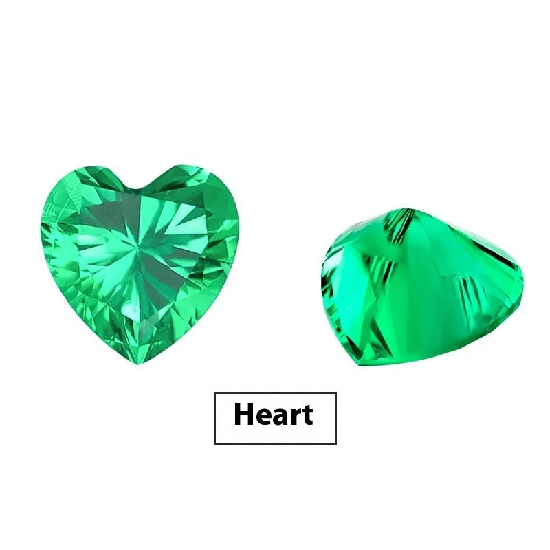 Synthetic cultivated emerald gemstone in Columbia green treasure colour showing round and grandmother cut options