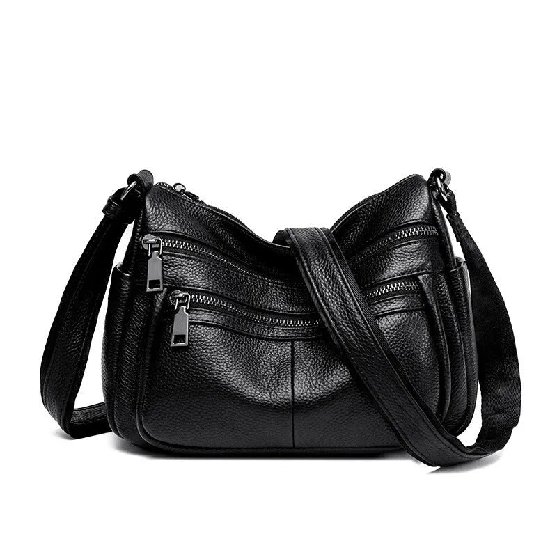 Genuine leather messenger bag soft pillow shape single strap first layer cowhide black large