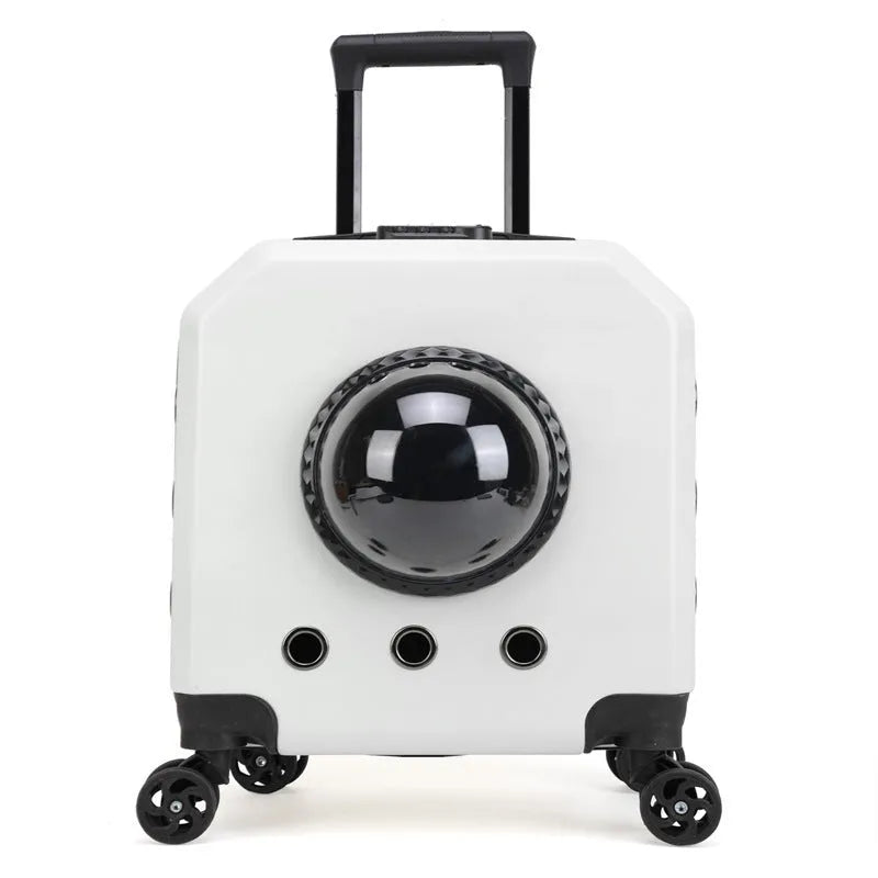 Hard PVC pet trolley case in pink, wine red, white or orange with luggage compartment