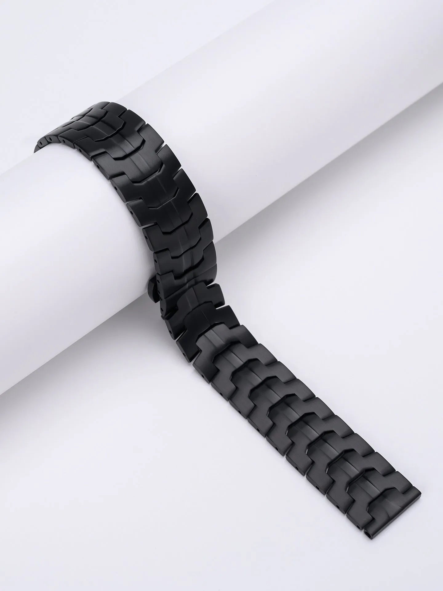 Stainless steel watch band for Samsung Galaxy Watch showing silver and black colour options