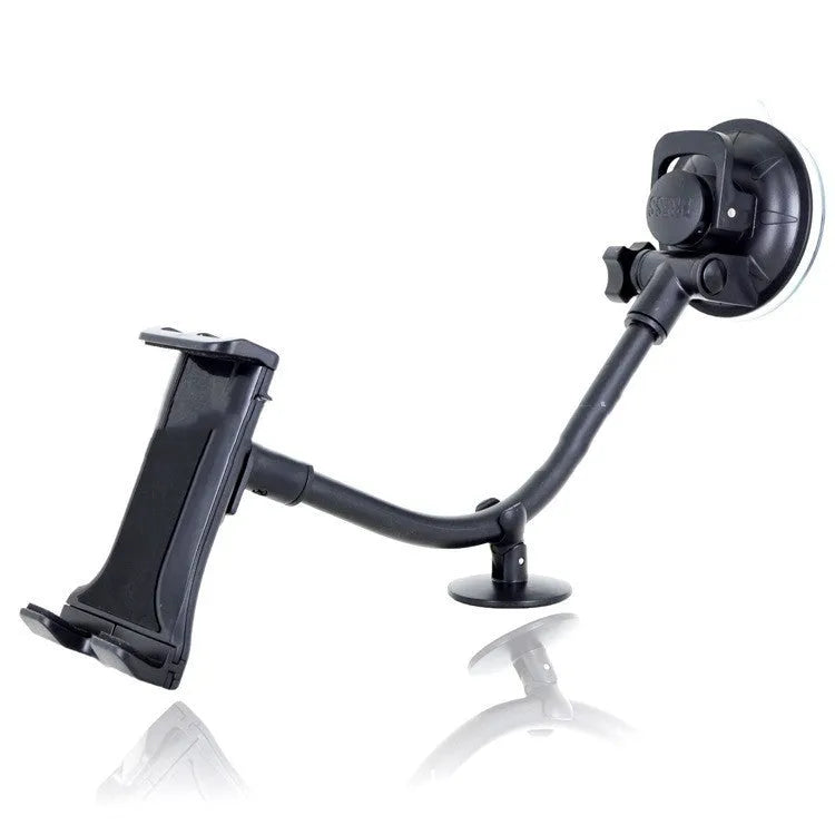 Black vehicle-mounted tablet and phone holder with long-rod suction cup for 4-12 inch devices