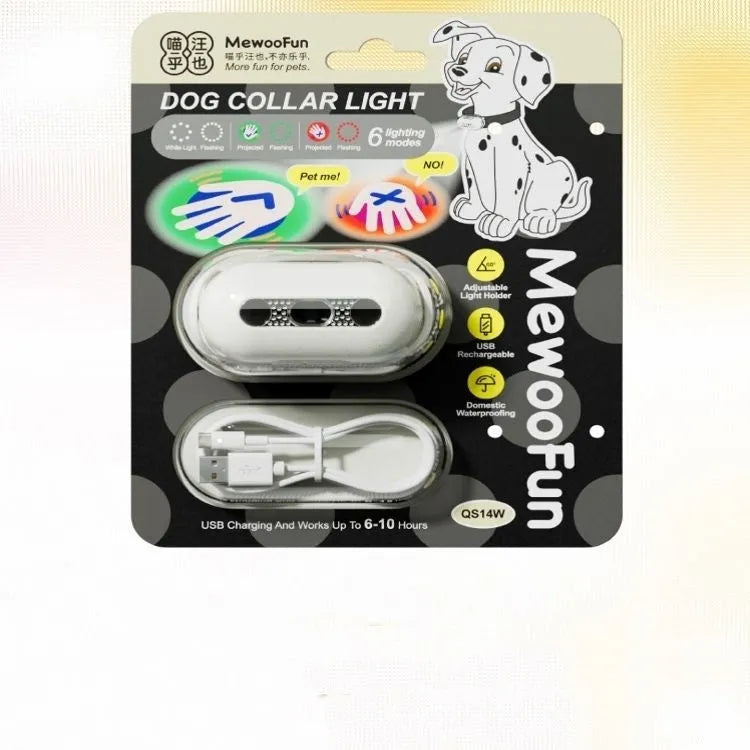 Pet luminous collar LED light in fresh pink hanging from dog collar with pattern display