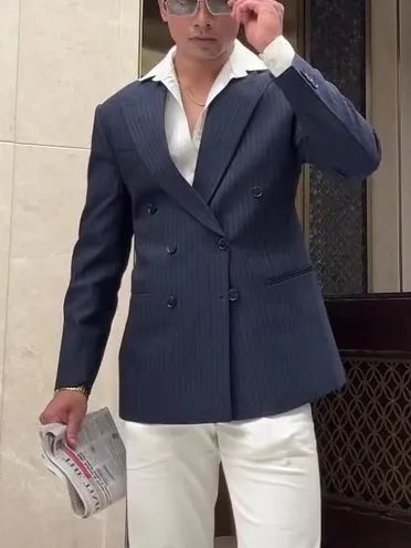 Men's striped double breasted blazer jacket in regular fit with classic design