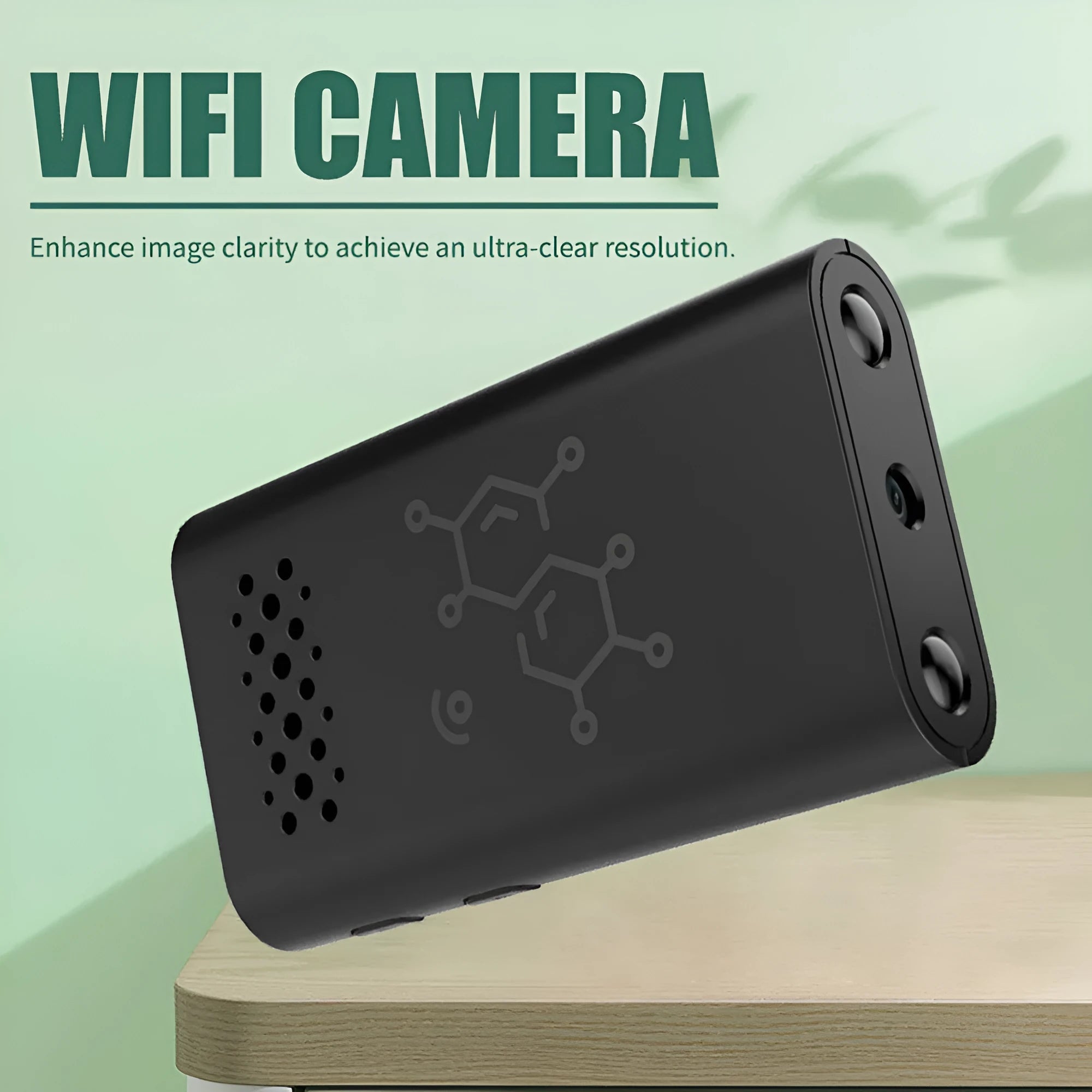 Black indoor WiFi security camera with 1080p HD video for home monitoring