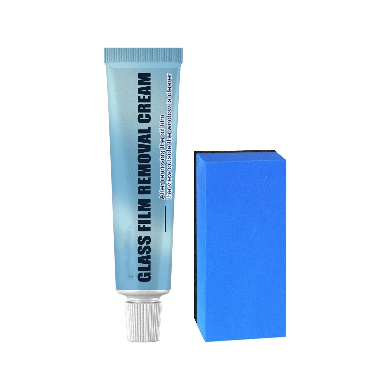 Blue car glass oil film remover with soft sponge brush for windshield and window cleaning