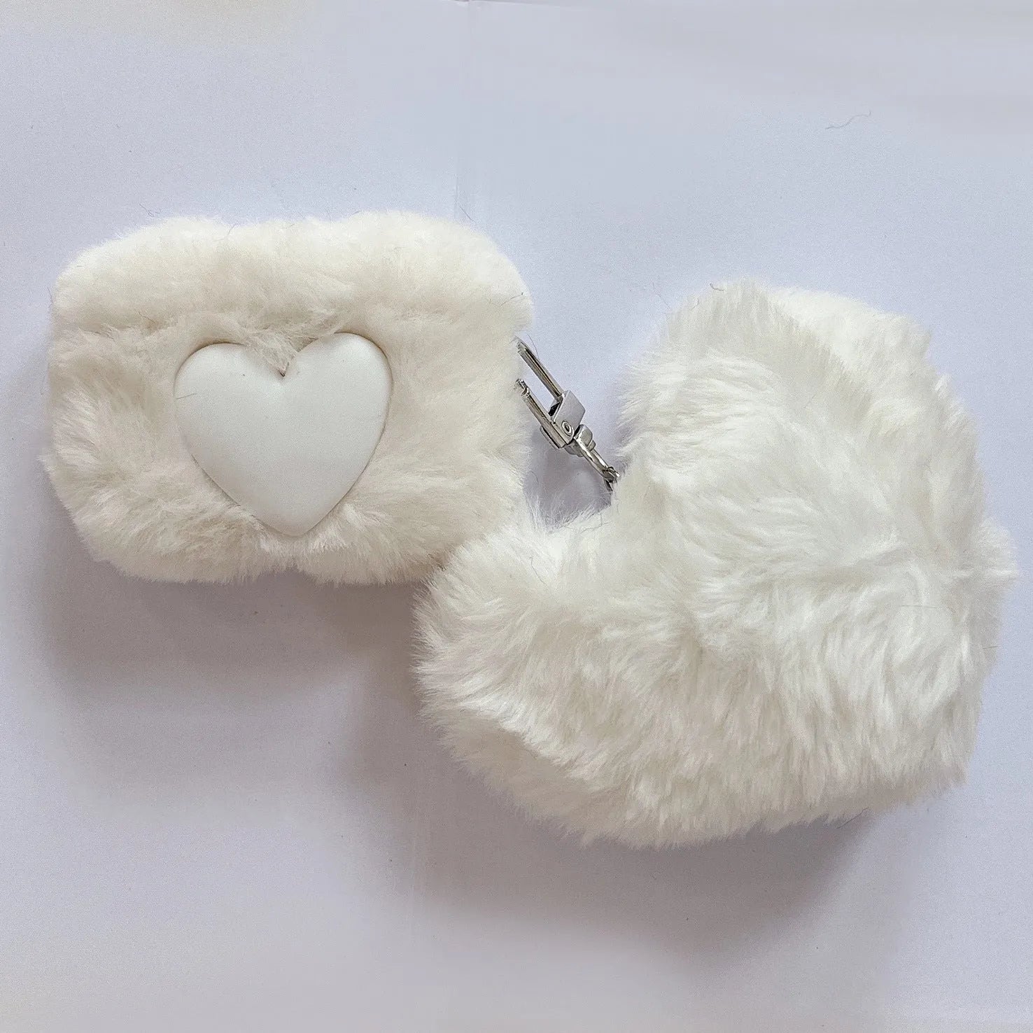 Plush loving heart TPU AirPods case in pink with soft shell and pendant