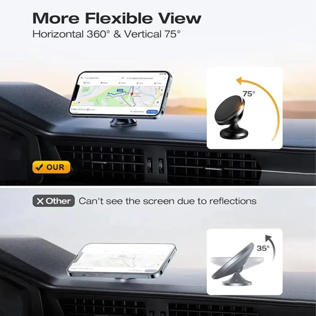 Black magnetic car foldable phone holder with compact 3.2x3.5 cm size, ABS material, for dashboard windscreen desk use