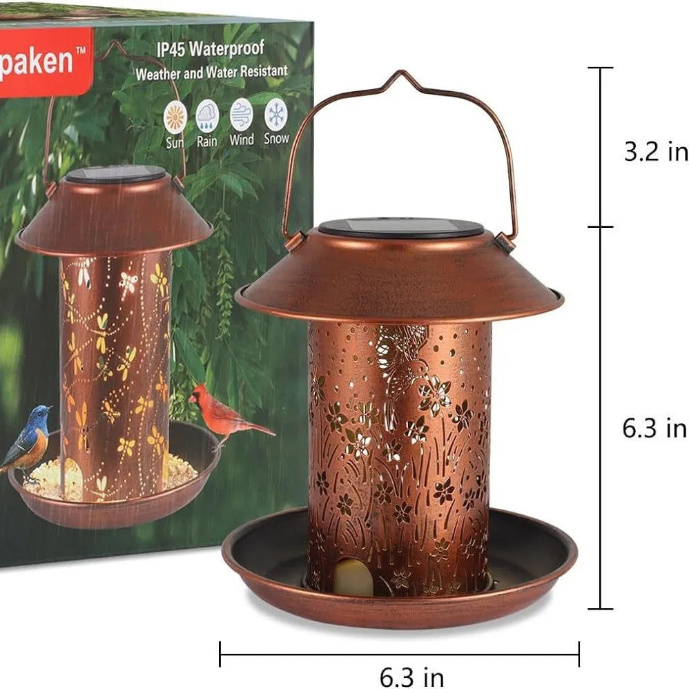 Solar-powered iron art hummingbird feeder garden lamp with LED lights and waterproof construction