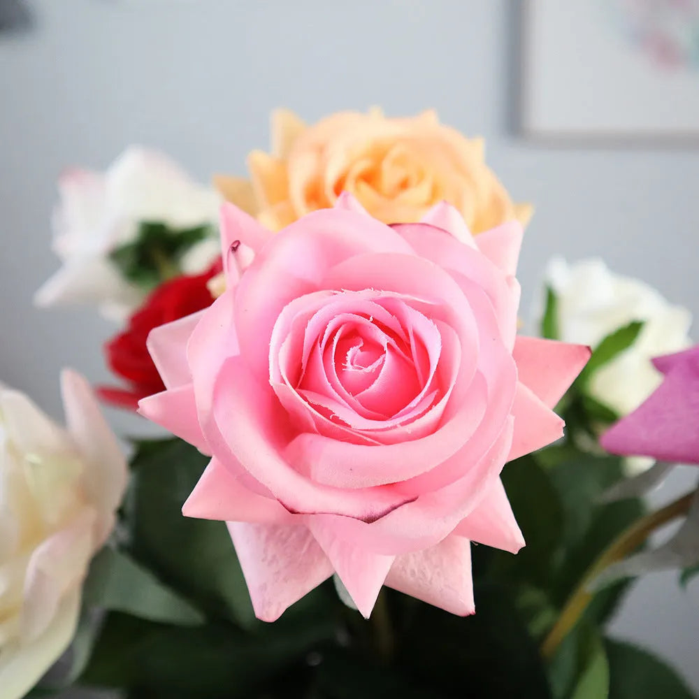 Silk touch rose artificial flower with 42cm stem and 8.5cm diameter flower head in various colours