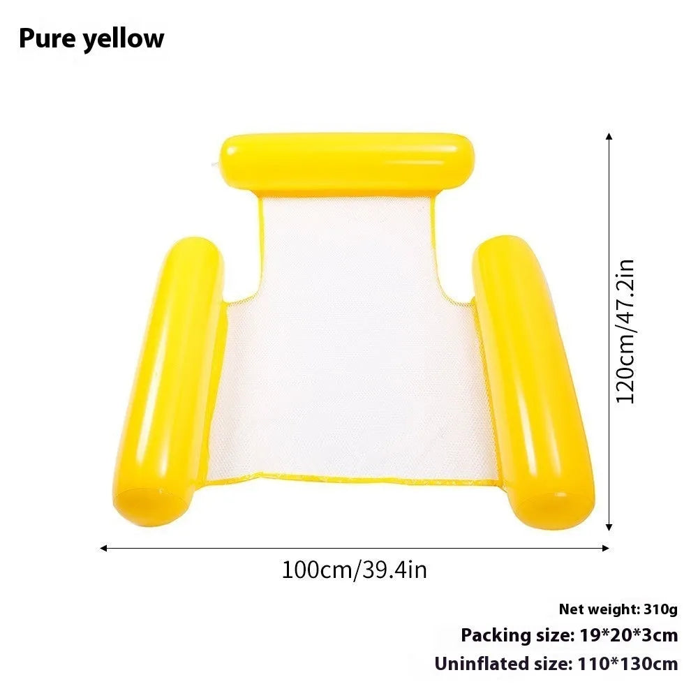 Striped inflatable floating bed in light blue and white, 124x99cm, on pool water surface