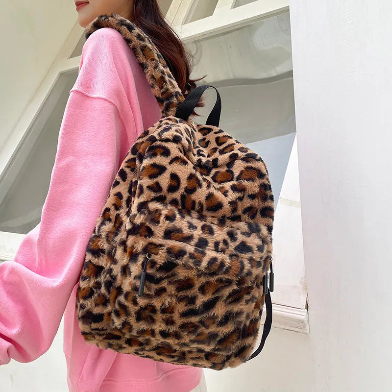 Fall cute plush student backpack with three-dimensional pocket in cow style colour
