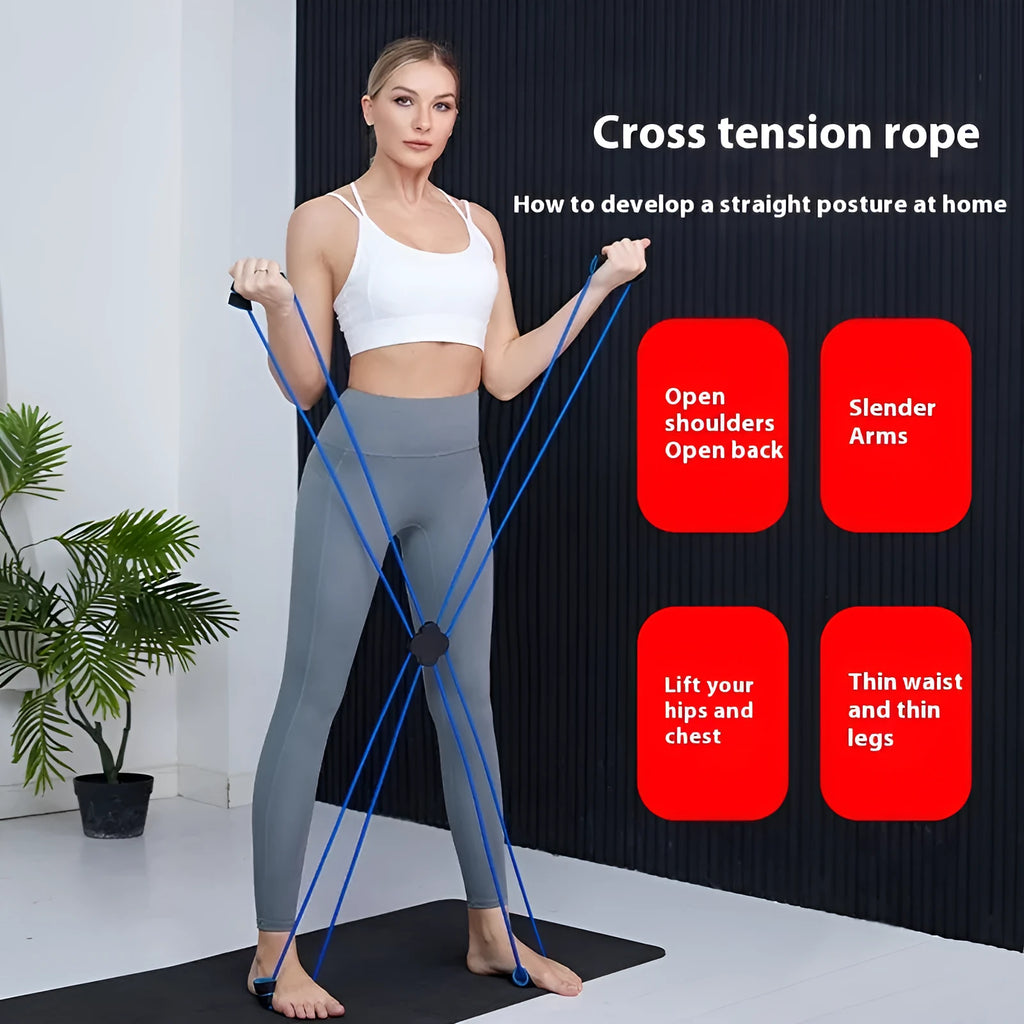 Blue eight character shoulder puller fitness device made of TPR rubber for women's exercise.
