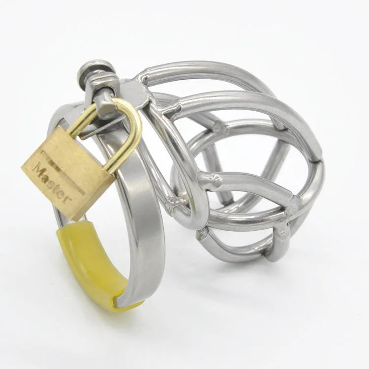 Men's stainless steel metal chastity device with four snap ring size options