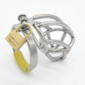 Men's stainless steel metal chastity device with four snap ring size options