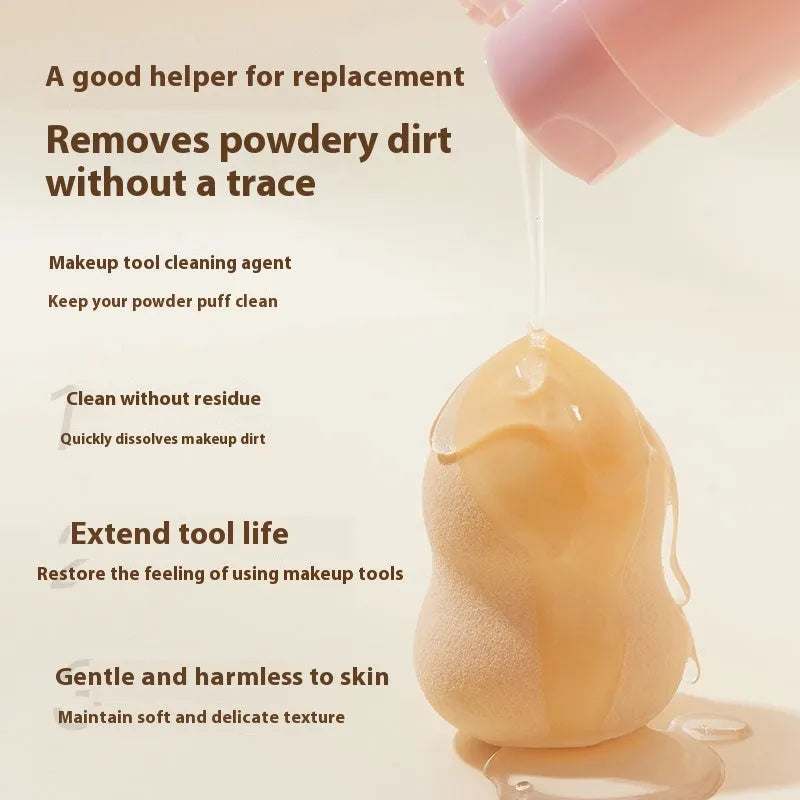 Makeup brush cleaner kit with 80ml detergent bottle and 75ml wash-free spray for beauty blenders