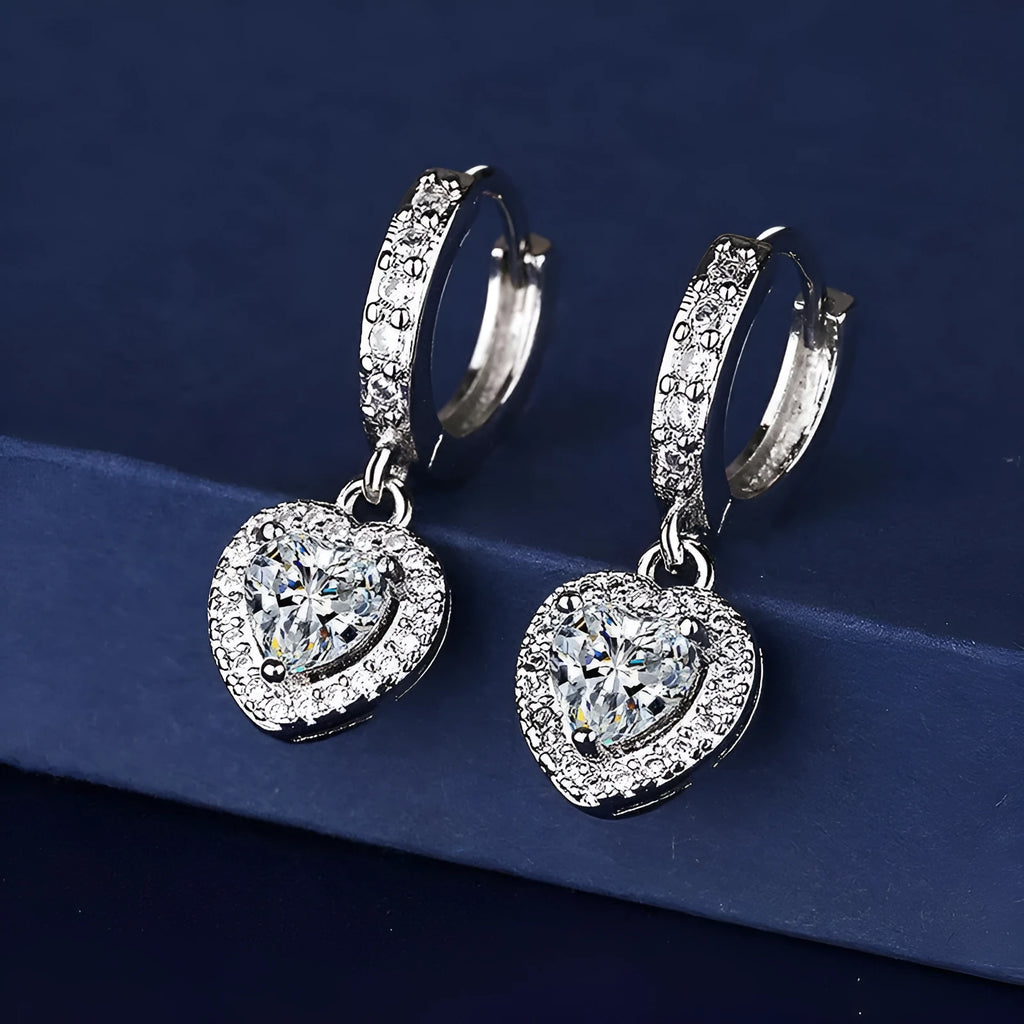 Copper inlaid zircon love earrings heart shape women electroplating white gold yellow gold Korean style