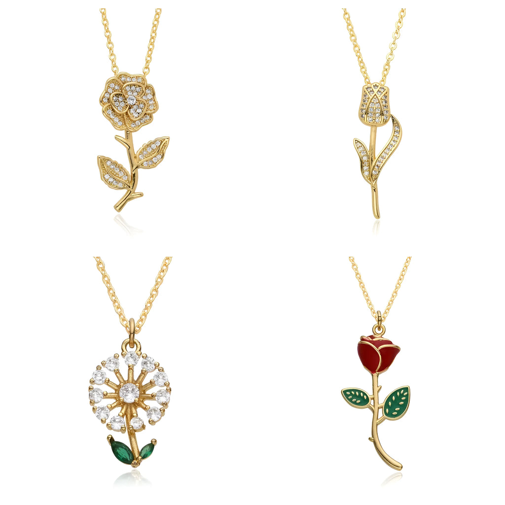 Geometric rose pendant necklace with micro inlay finish, O-ring chain, adjustable 41-50cm, women's fashion accessory