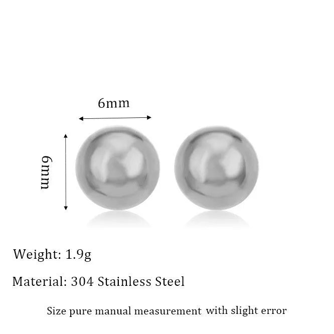 Titanium steel ball stud earrings in gold or silver finish, available in 3mm to 6mm sizes