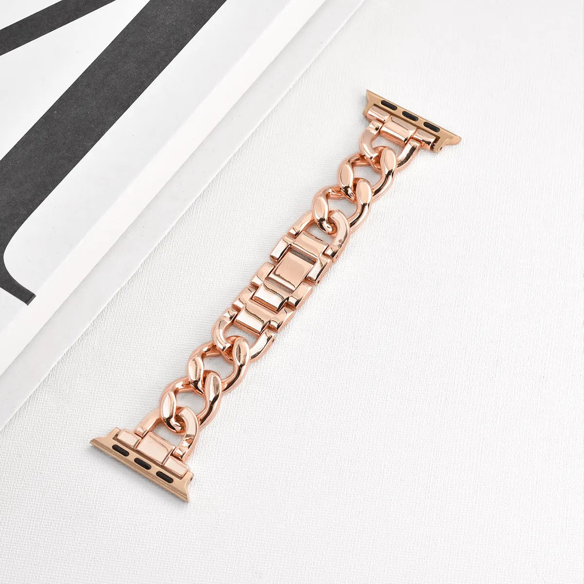 Metal denim chain Apple Watch replacement strap in silver, black, gold, rose gold, and Starlight colours for 38-49mm cases