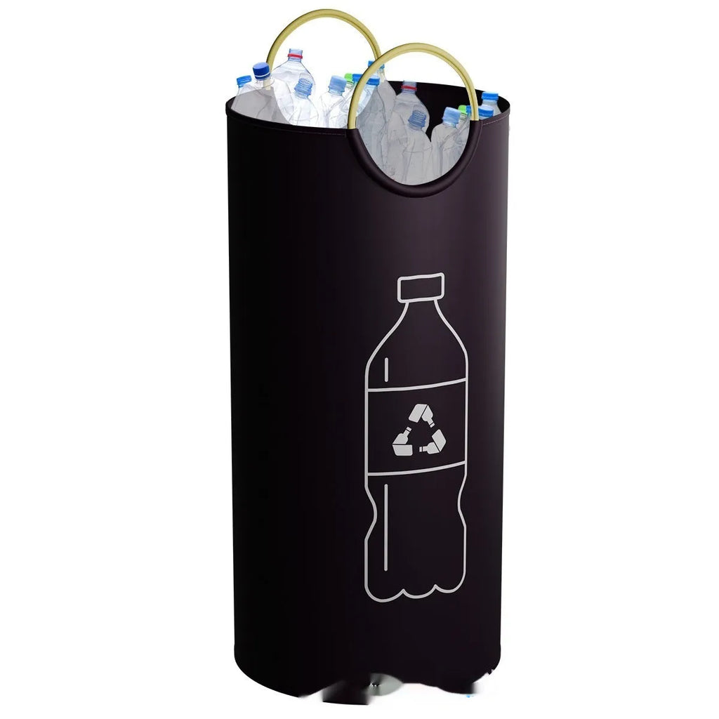 A tall, round portable plastic trash can shown in a plain colour, suitable for office or outdoor use.