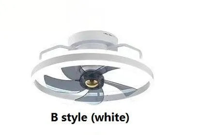 Modern simple style white ceiling fan lamp with integrated light fitting and PC blades.