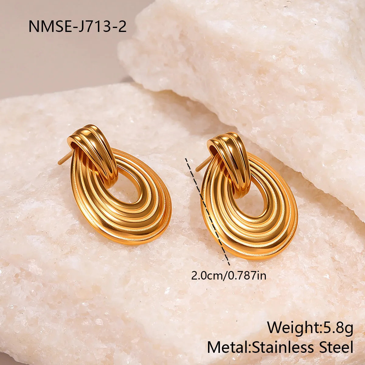 18K stainless steel geometric ring texture earrings for women, colour NMSE-J713-2, non-fading electroplated finish