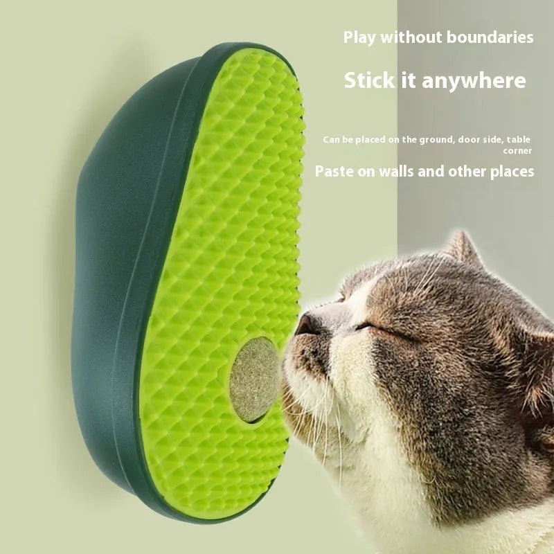 Avocado petting post cat scratch toy in green, 13.5x8.5x6cm, made of ABS and TPR materials.