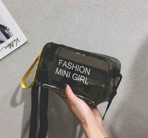 Transparent square jelly crossbody bag with adjustable strap in various colour options