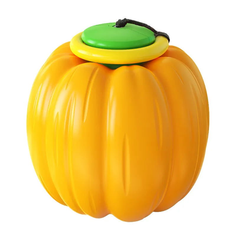 Plastic pumpkin-shaped dog chew ball with squeaker for small dogs in orange colour