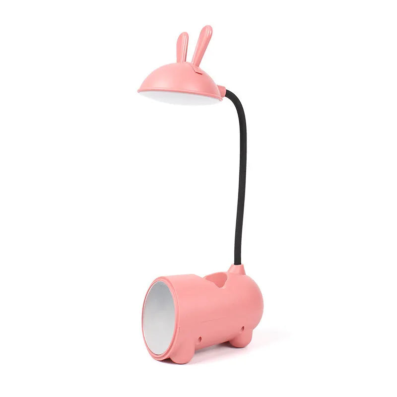 Green cartoon desktop table lamp with USB cable and built-in pen storage compartments