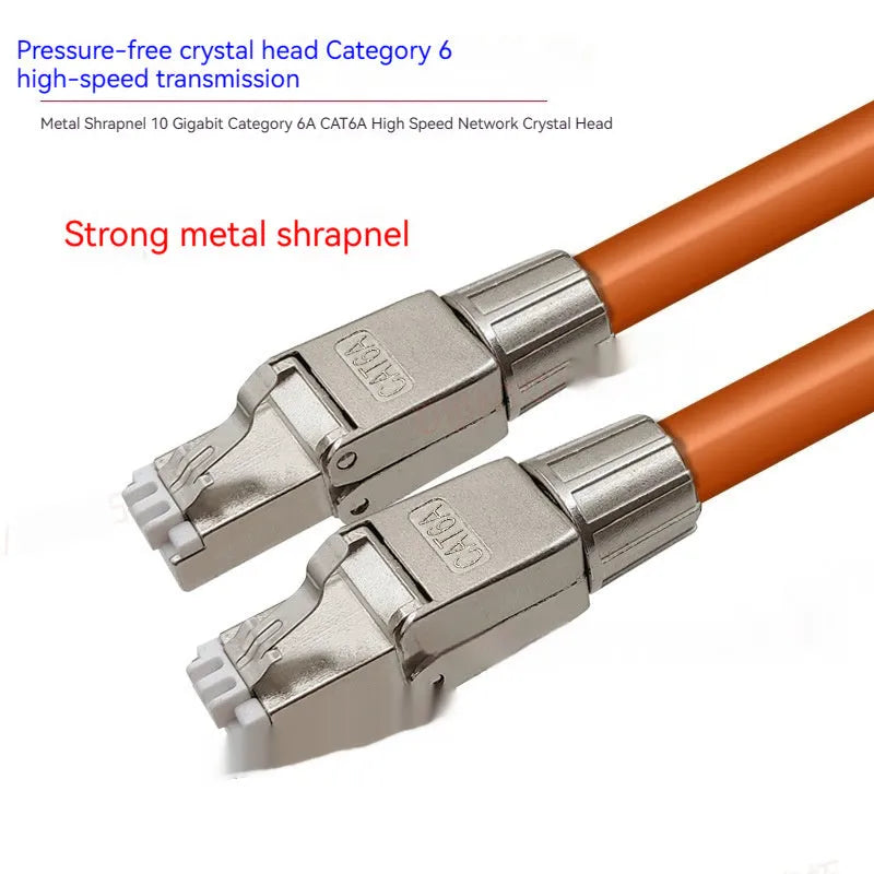 CAT6A metal shrapnel shielded modular plug 74x14.5x11.5mm silver metal crystal head for network cables