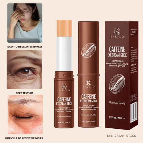 Caffeine eye cream stick in twist-up applicator for dark circles and fine lines