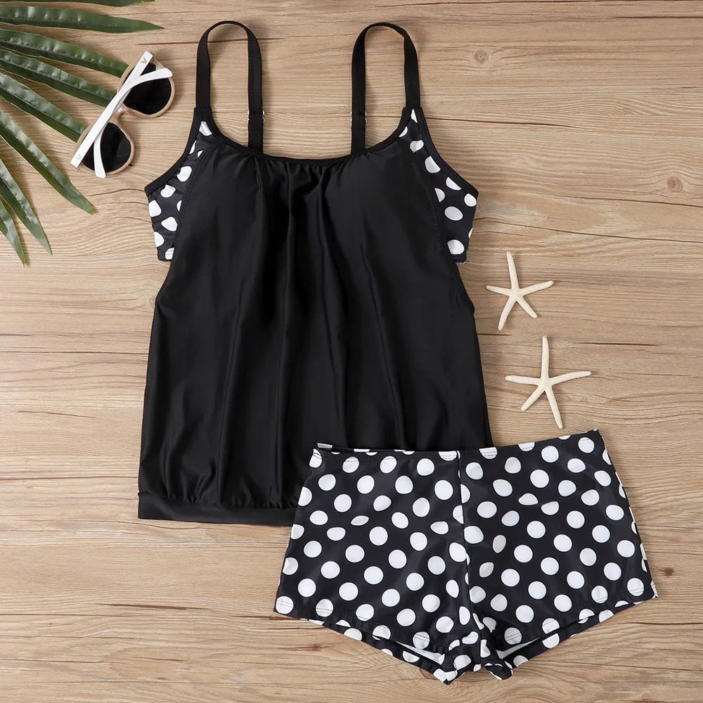Women's polka dot high-waist swimsuit in polyester fabric for swimming and sports