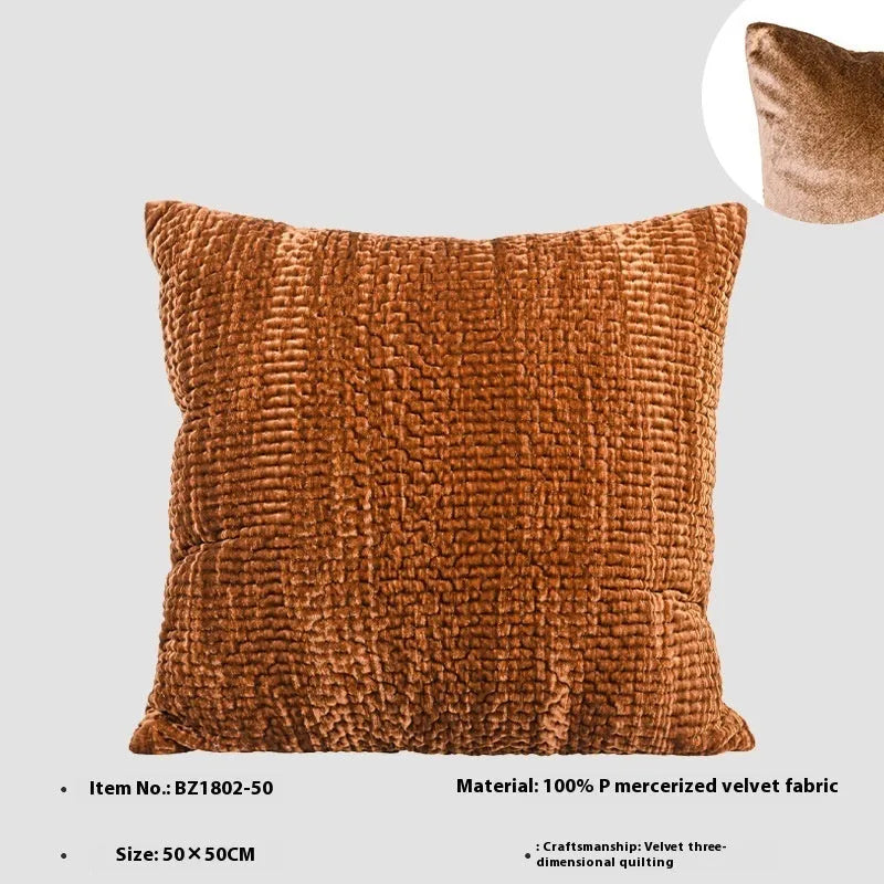 Chinese style antique modern quilted cushion pillow in velvet, shown in square and waist sizes.