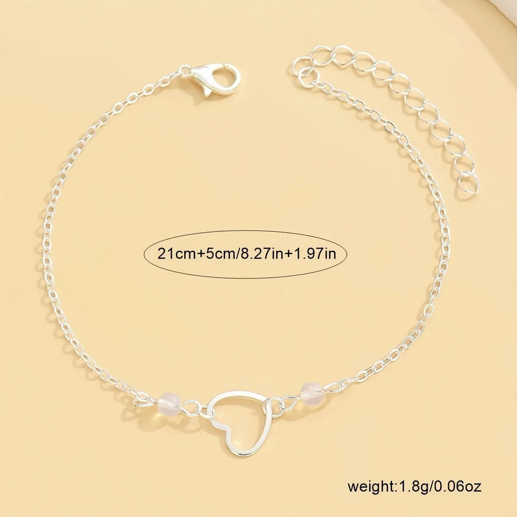 Women's adjustable anklet with heart pendant in gold or silver geometric style