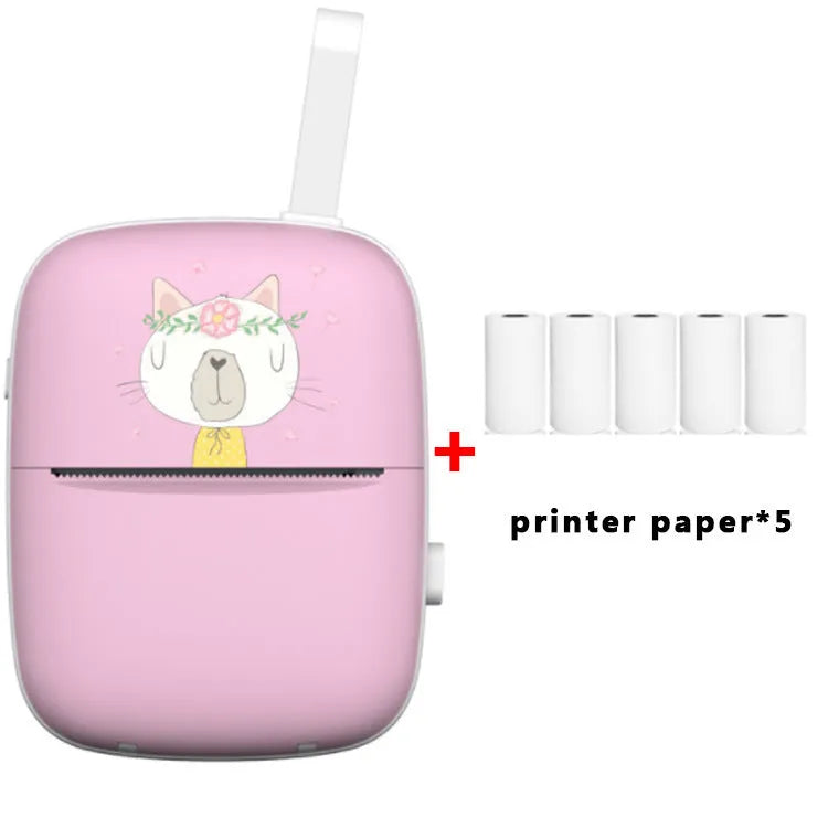 Blue Bluetooth portable thermal printer with paper roll inserted, compact design for students