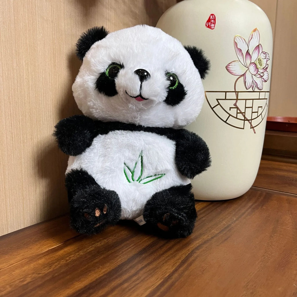 23cm cute panda doll plush toy with music, glowing, and breathing functions, short plush fabric